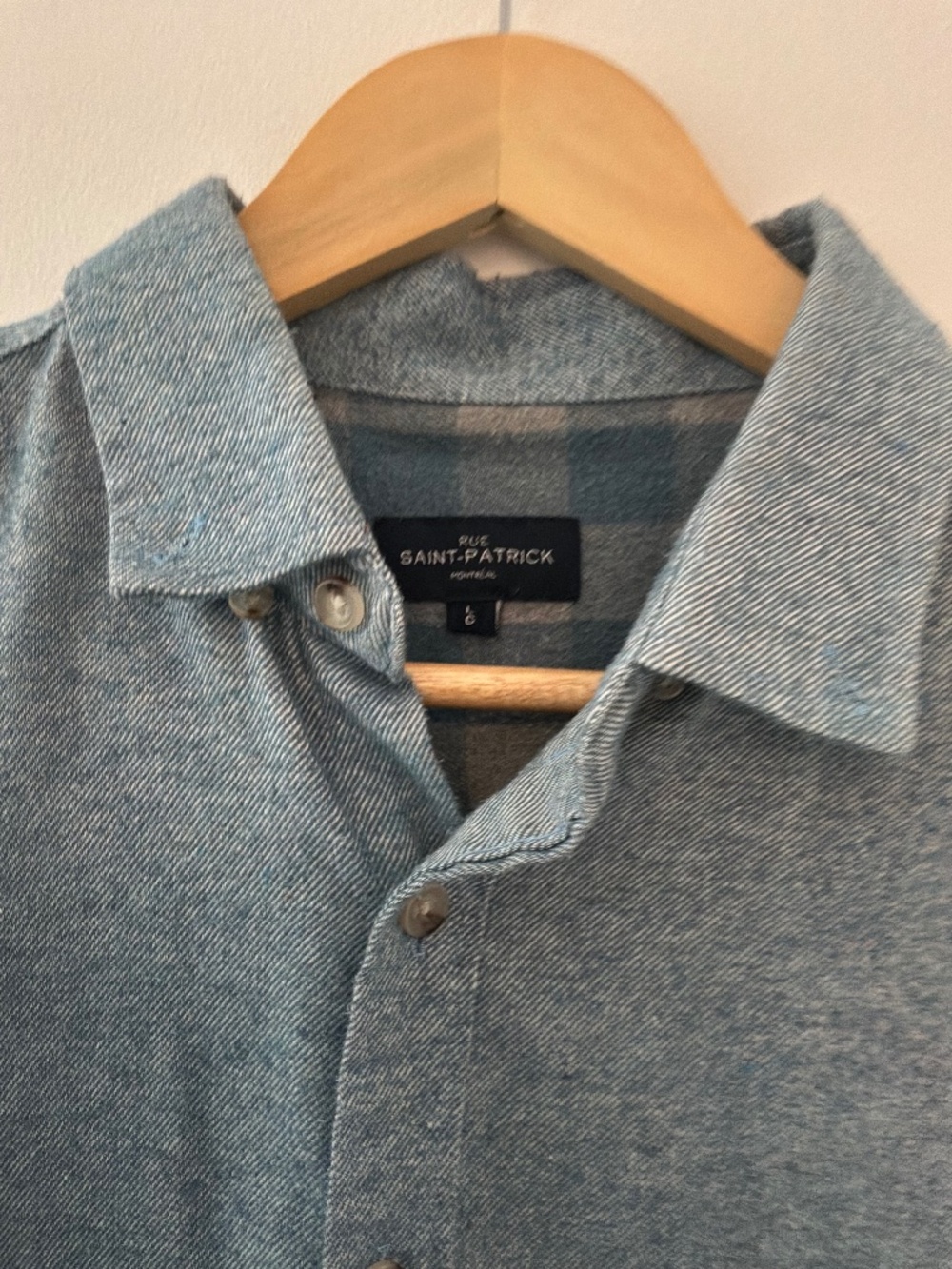 Rue Saint Patrick Gray Blue Melange Flannel Button Down Shirt Size L